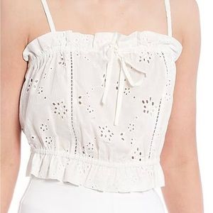 NWT- C & V Chelsea & Violet ruffle hem women’s white top - size M